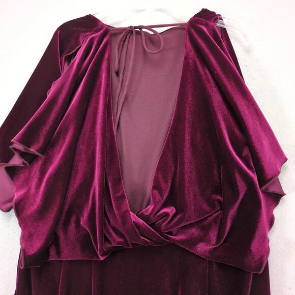 Jessica Simpson Burgundy Velvet Dress Sz 12W Flutter Slv Open Back Blouson Waist - Picture 9 of 10